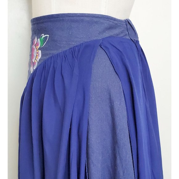 Vintage Womens Handmade Handpainted Floral Layered Flared Skirt Blue XS/S - Picture 12 of 13